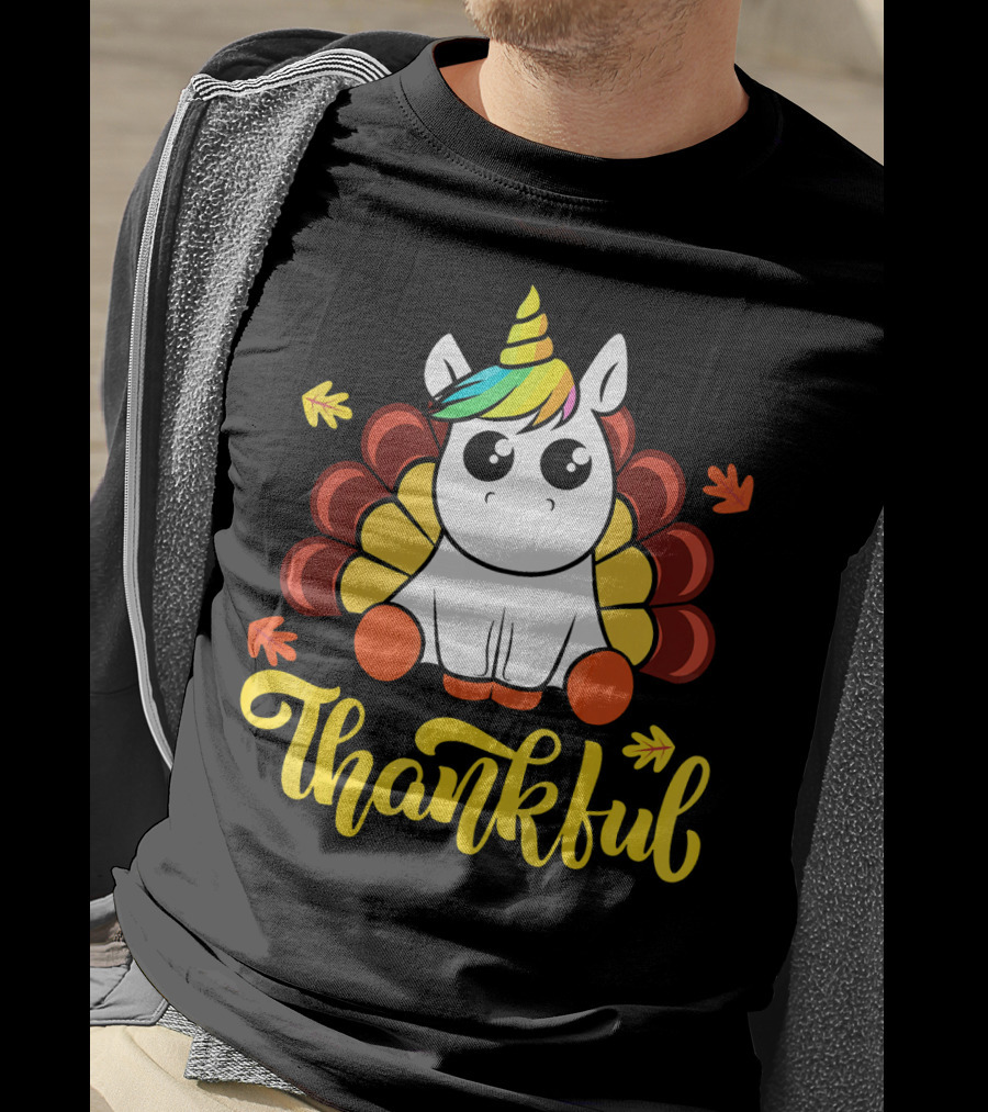 Thankful Thanksgiving Unicorn Turkey Cut T-Shirt