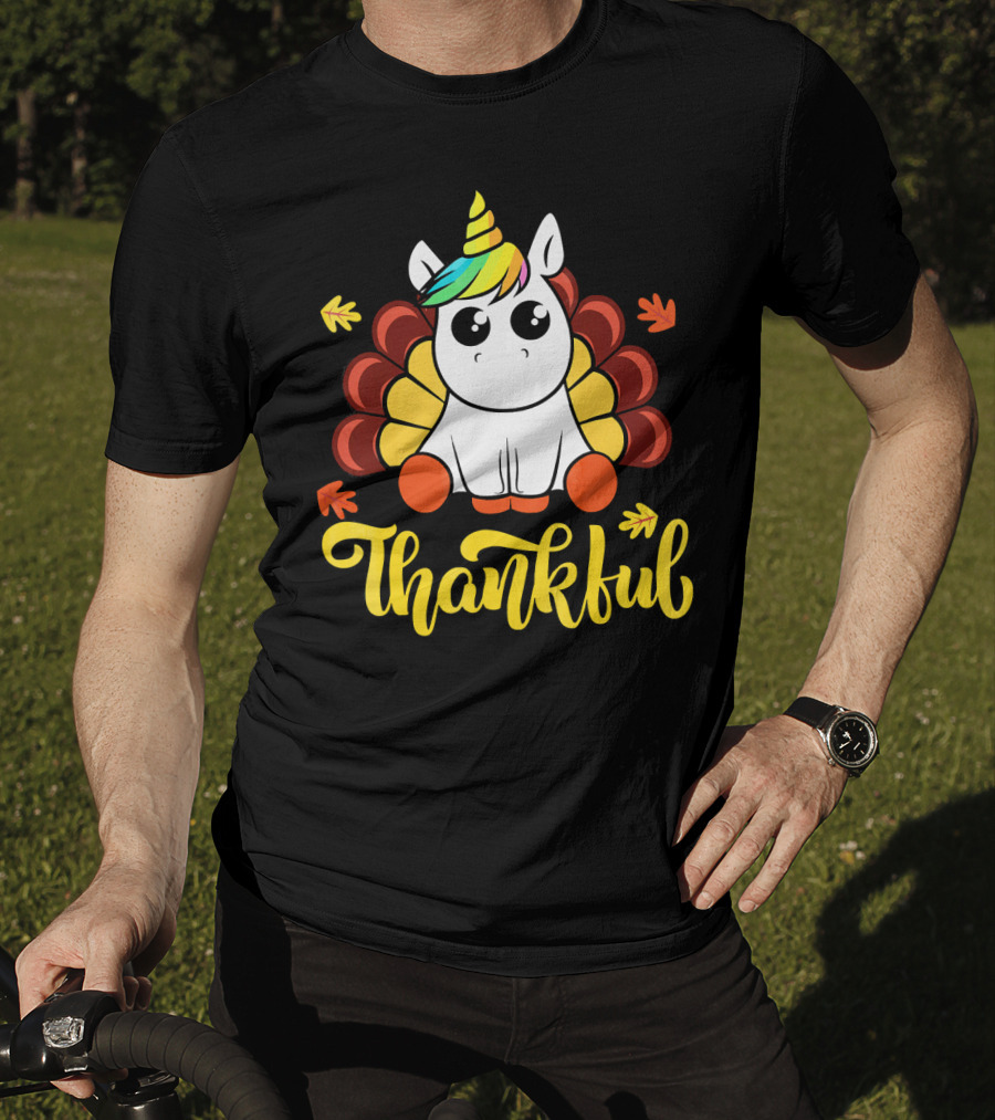 Thankful Thanksgiving Unicorn Turkey Cut T-Shirt