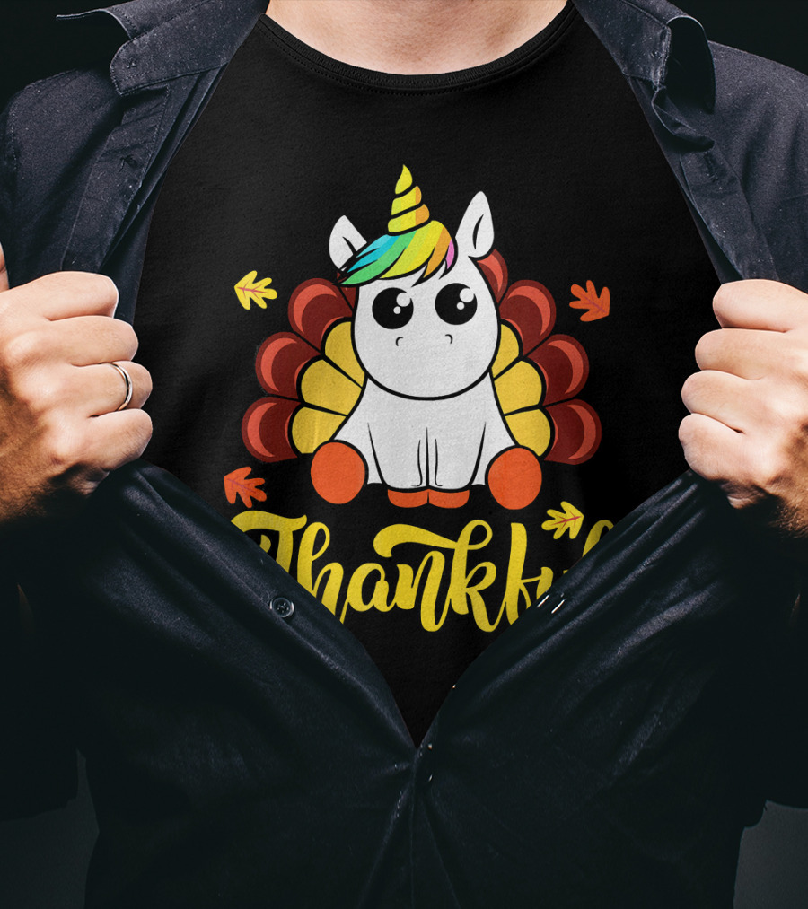 Thankful Thanksgiving Unicorn Turkey Cut T-Shirt
