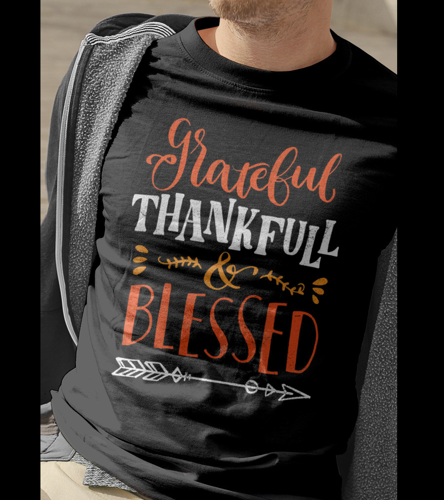 Grateful Thankful Blessed Arrow Typography T-Shirt