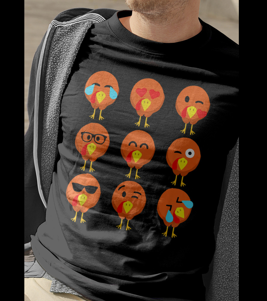 Thanksgiving Turkey Face Emojis With Funny Expressions T-Shirt