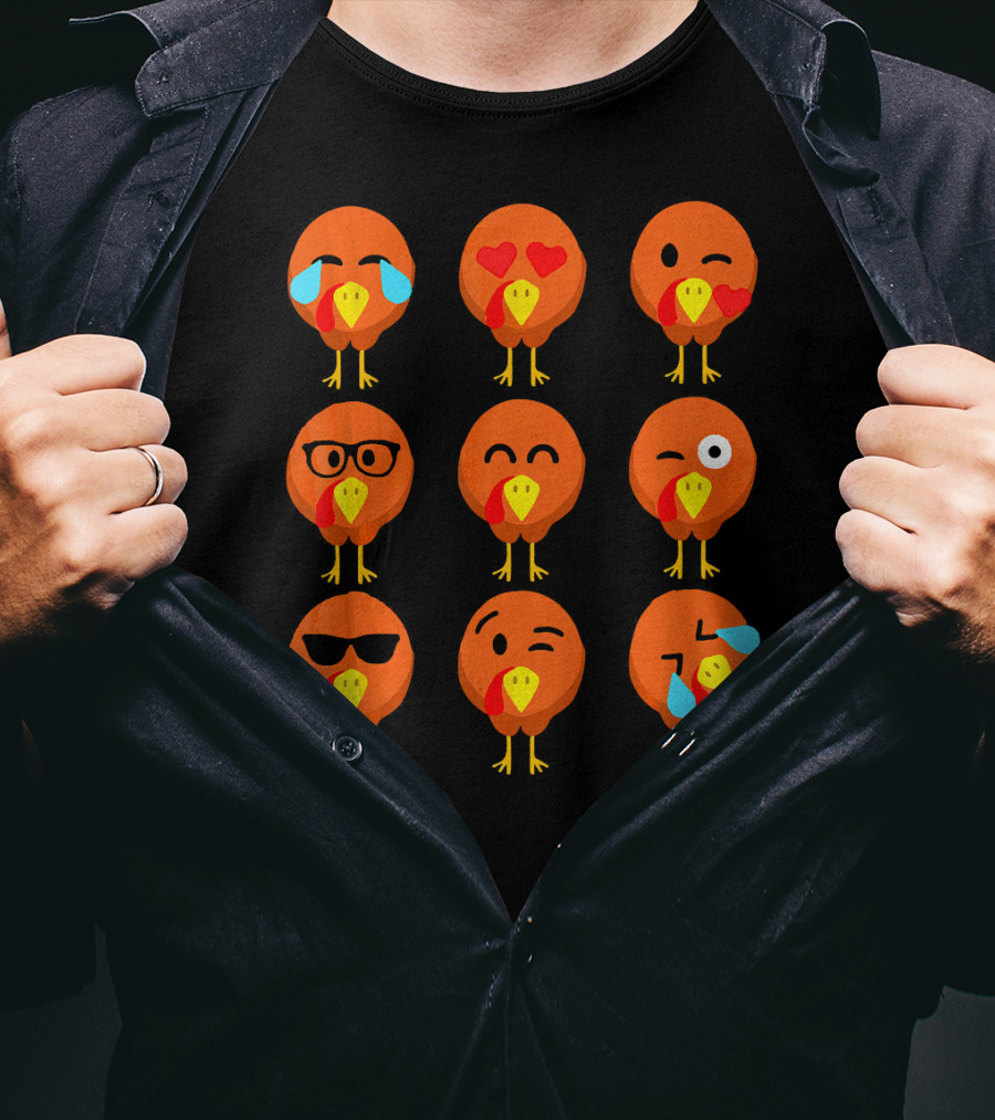 Thanksgiving Turkey Face Emojis With Funny Expressions T-Shirt