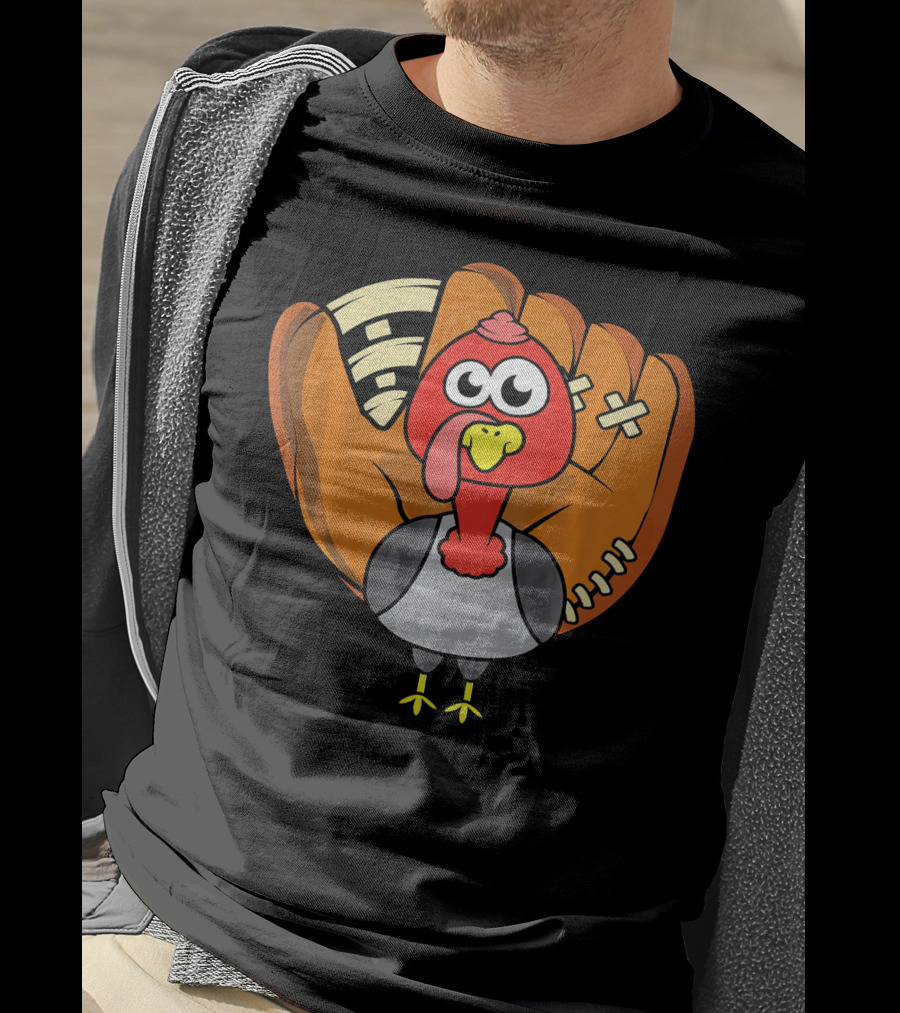 Turkey Day Cute Thanksgiving Boys Turkey With Baseball Glove T-Shirt