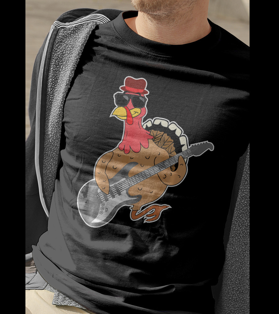 RockStar Turkey With Guitar Funny Thanksgiving T-Shirt