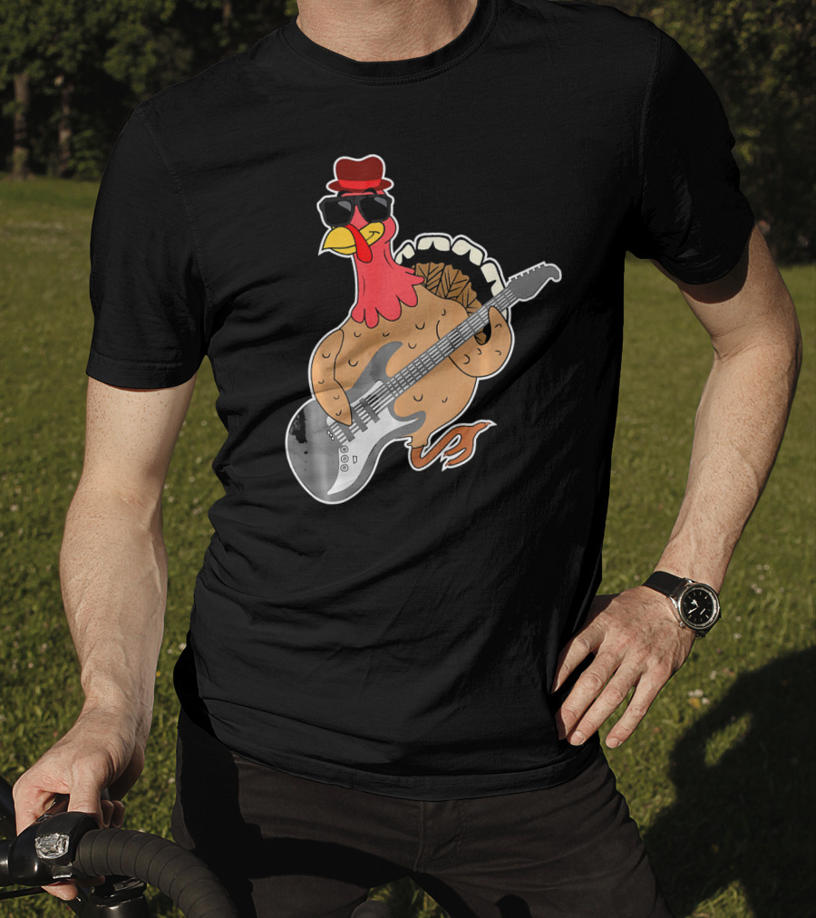 RockStar Turkey With Guitar Funny Thanksgiving T-Shirt