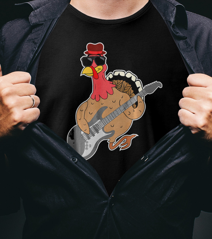 RockStar Turkey With Guitar Funny Thanksgiving T-Shirt