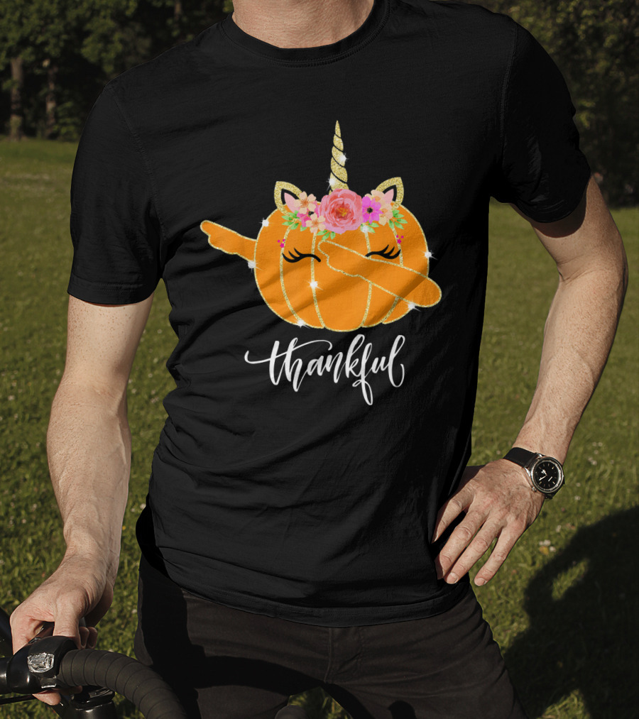 Thankful Dabbing Pumpkin Unicorn With Floral Crown T-Shirt