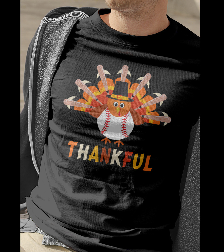 Thankful Turkey Baseball Bats Pilgrim Hat T-Shirt