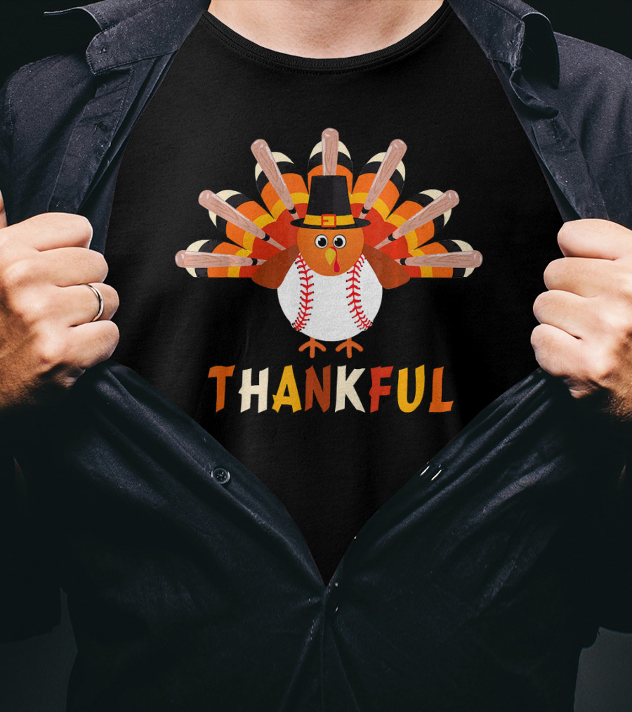 Thankful Turkey Baseball Bats Pilgrim Hat T-Shirt