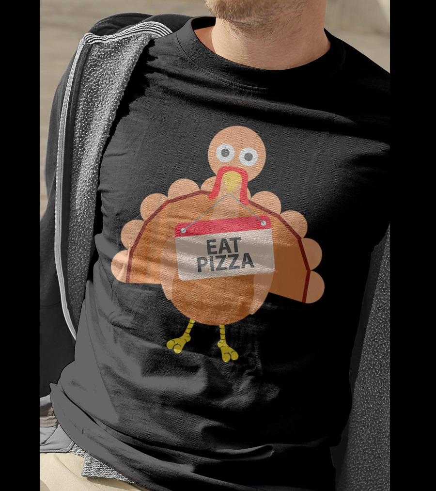 Funny Turkey Eat Pizza Sign Emoji T-Shirt