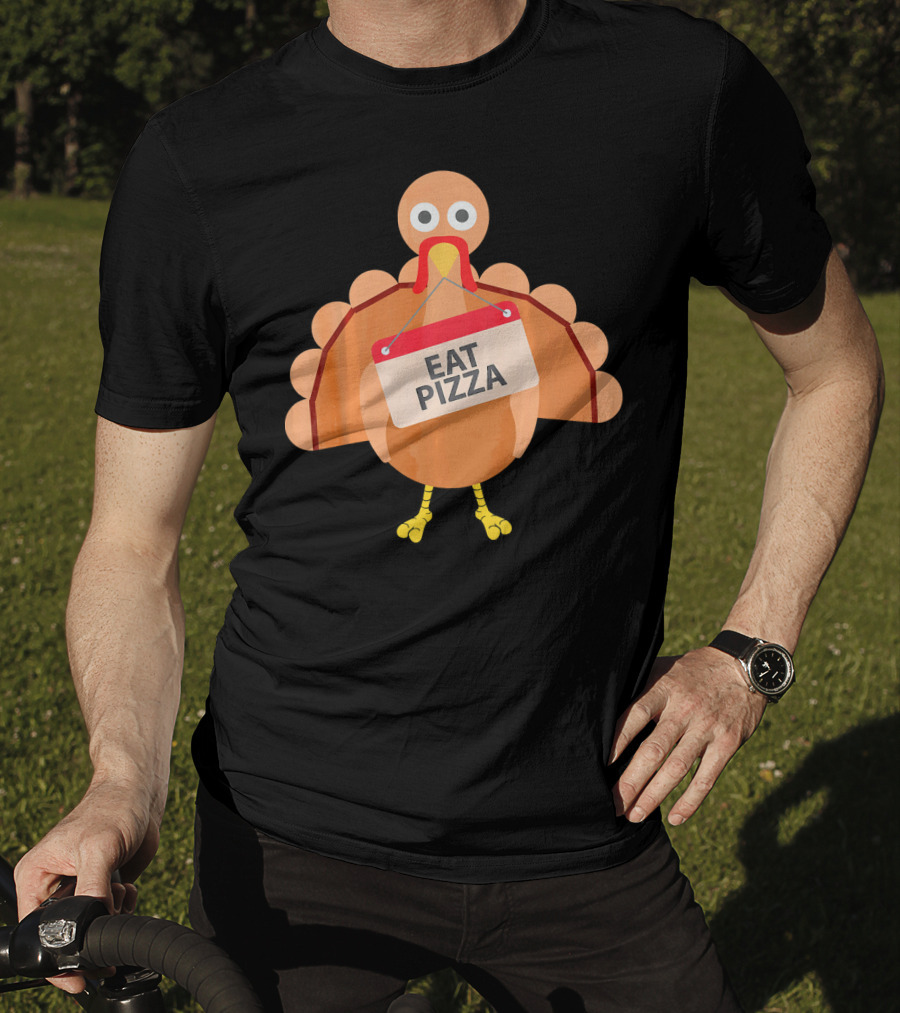 Funny Turkey Eat Pizza Sign Emoji T-Shirt
