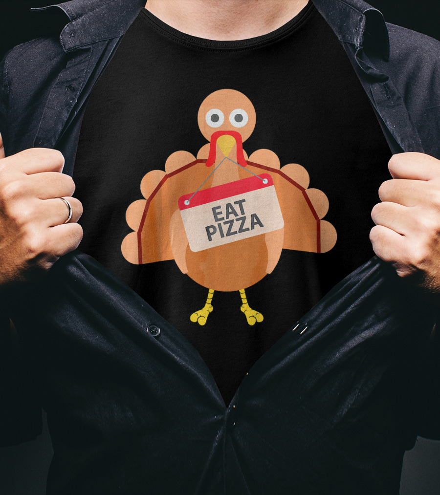 Funny Turkey Eat Pizza Sign Emoji T-Shirt