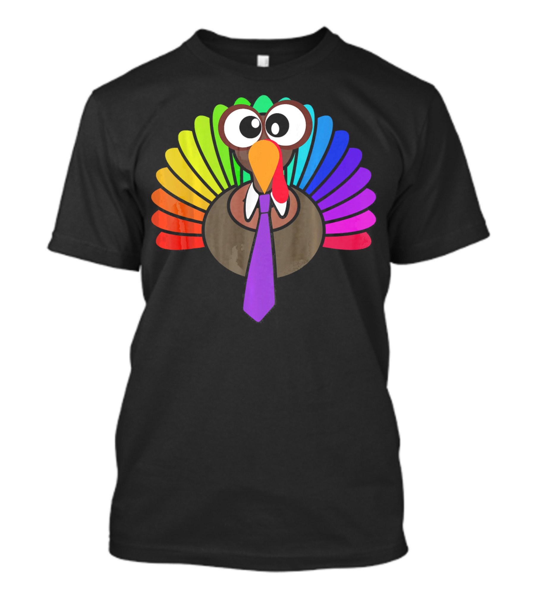 Turkey Face Tie Thanksgiving Colorful Feathers T-Shirt