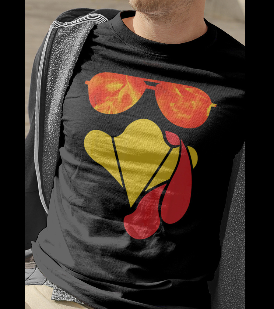 Turkey Face Thanksgiving Sunglasses Fire Flame T-Shirt