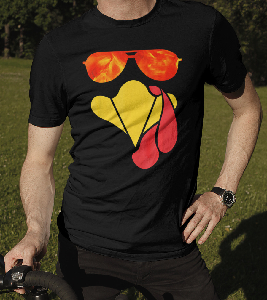 Turkey Face Thanksgiving Sunglasses Fire Flame T-Shirt