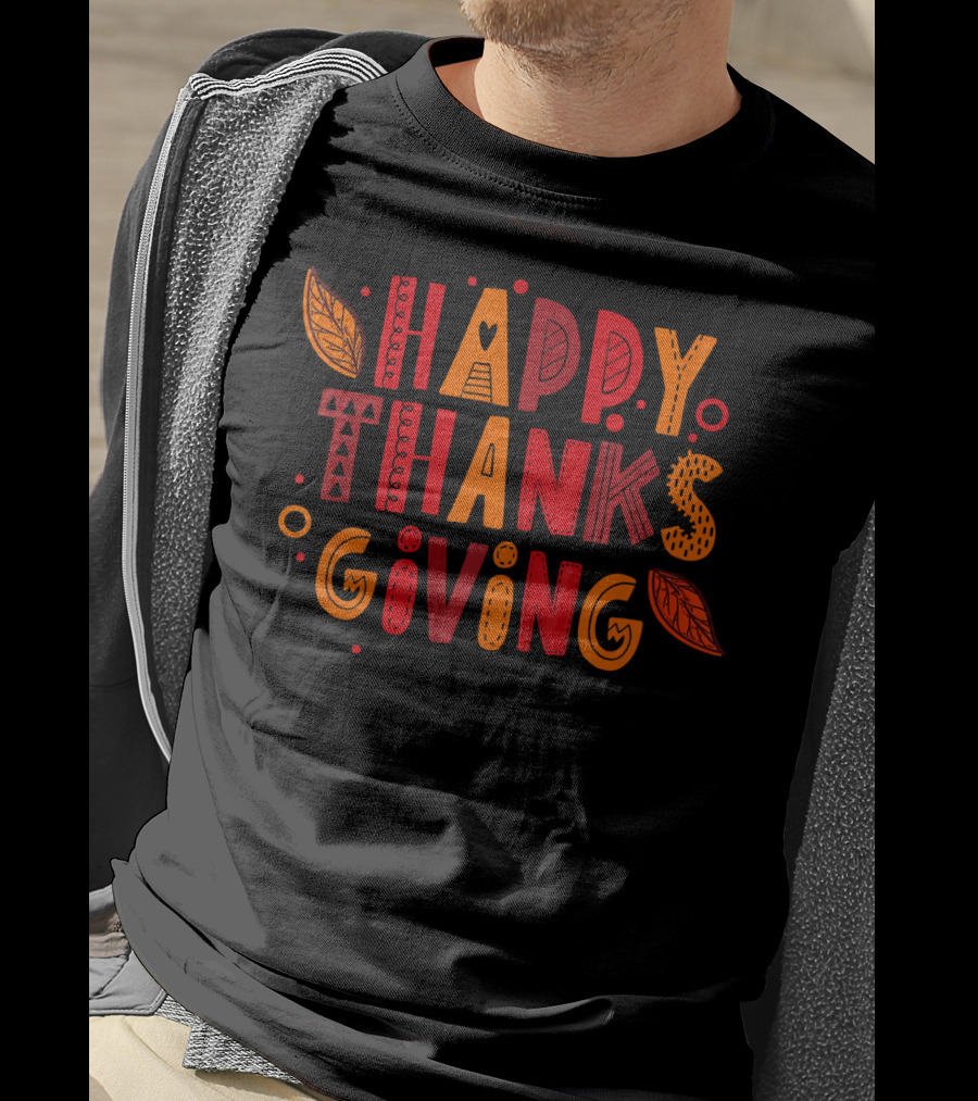 Happy Thanksgiving Funny Turkey Day Holi Celebration Leaves T-Shirt