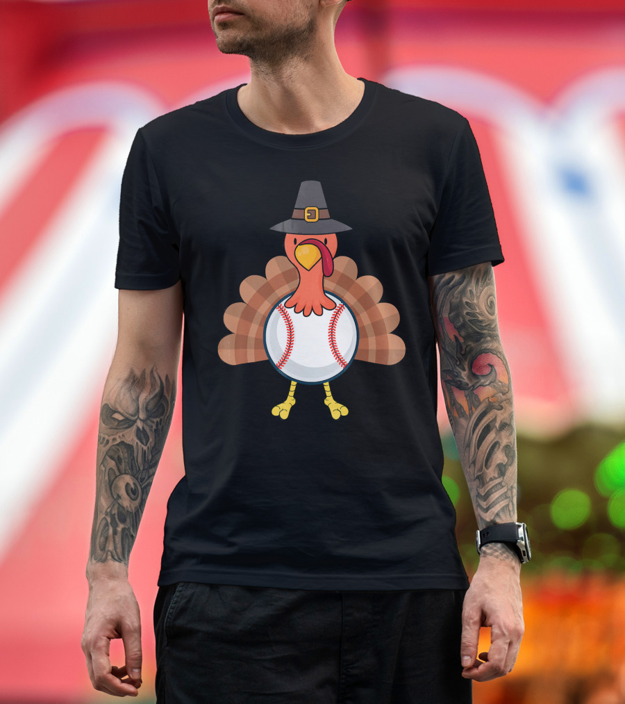 Thanksgiving Pilgrim Turkey Baseball Fusion T-Shirt
