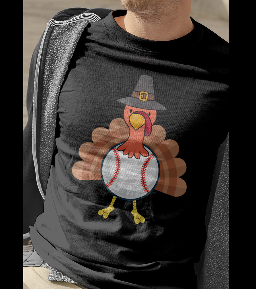 Thanksgiving Pilgrim Turkey Baseball Fusion T-Shirt