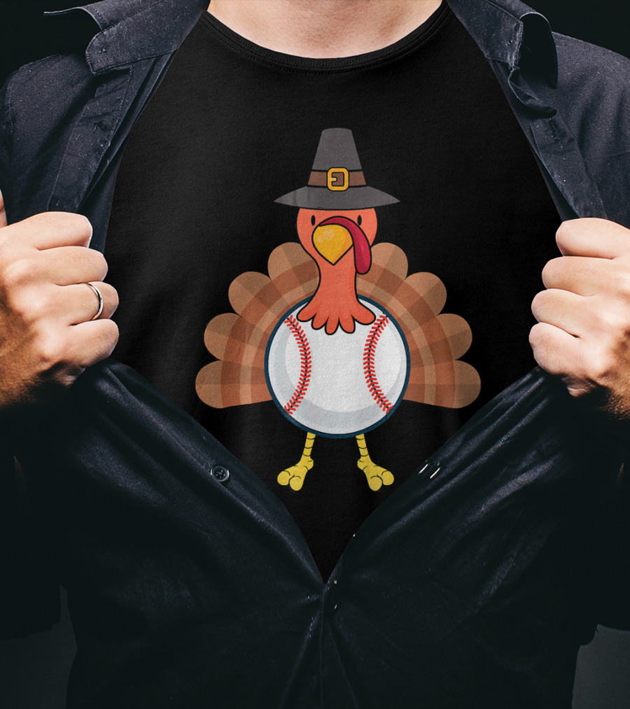 Thanksgiving Pilgrim Turkey Baseball Fusion T-Shirt