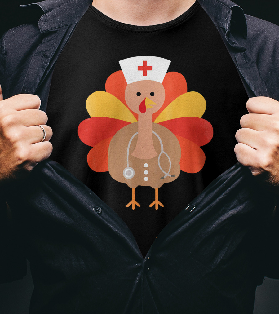 Thanksgiving Nurse Turkey With Stethoscope Cool T-Shirt