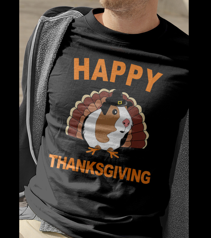 Happy Thanksgiving Funny Guinea Pig With Turkey Hat T-Shirt