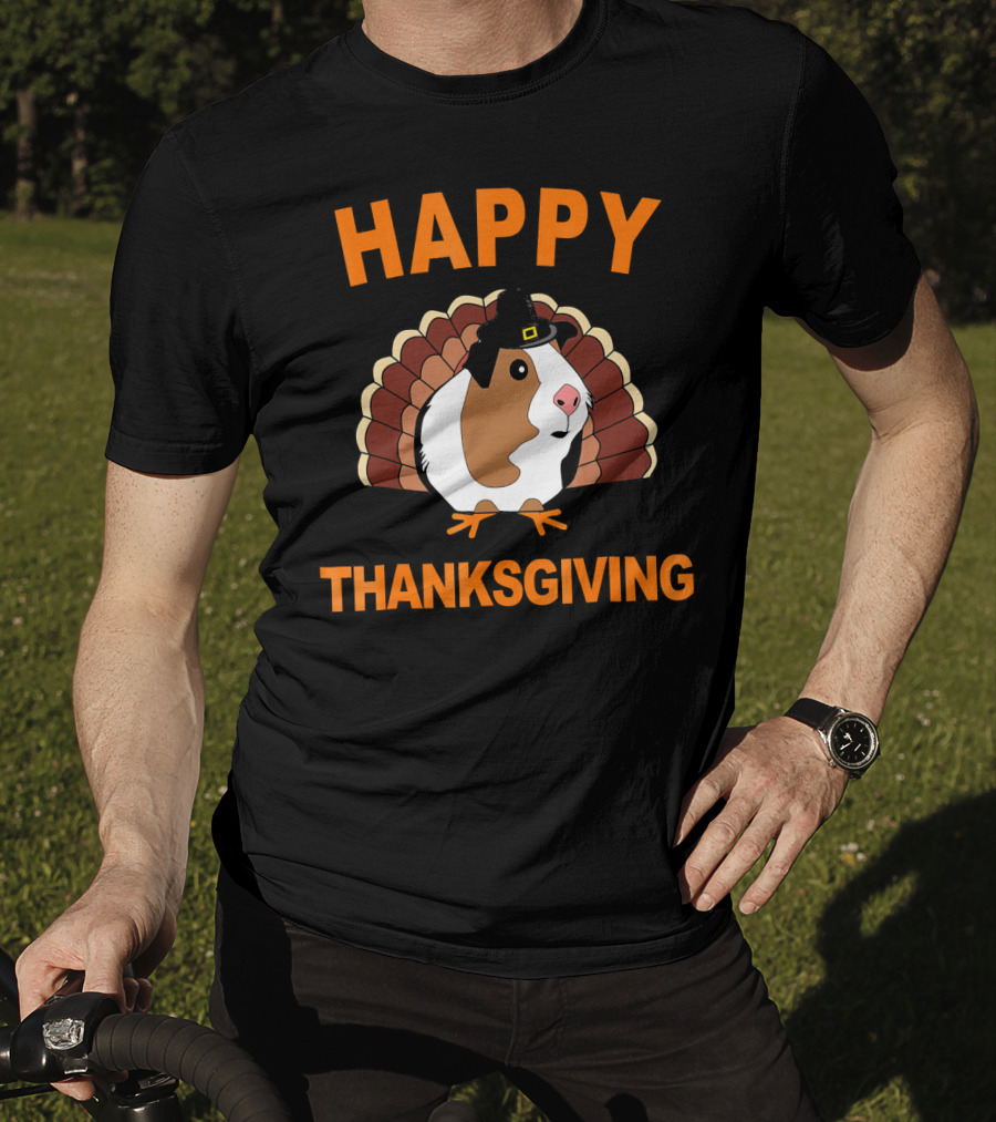 Happy Thanksgiving Funny Guinea Pig With Turkey Hat T-Shirt