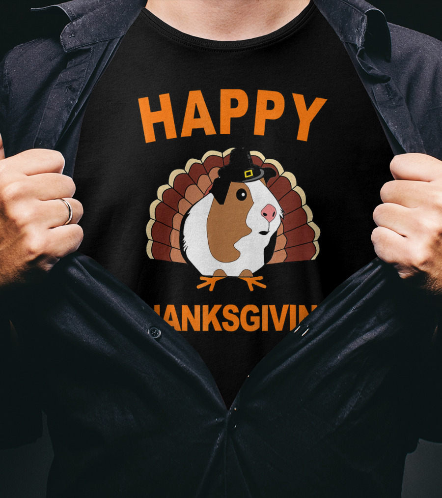 Happy Thanksgiving Funny Guinea Pig With Turkey Hat T-Shirt