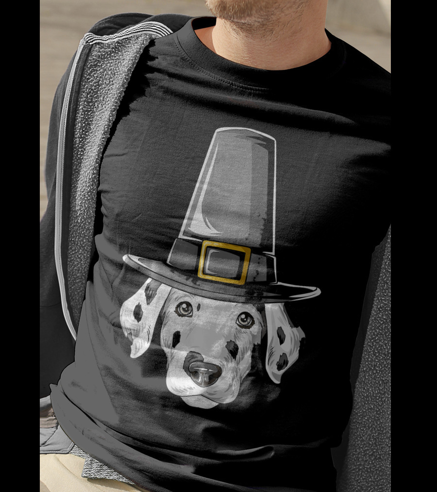Dalmatian Dog In Pilgrim Hat Thanksgiving T-Shirt
