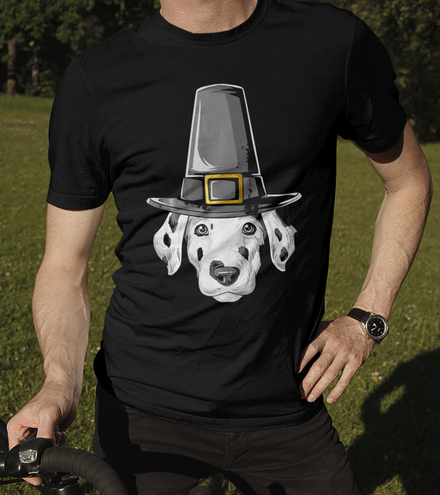 Dalmatian Dog In Pilgrim Hat Thanksgiving T-Shirt