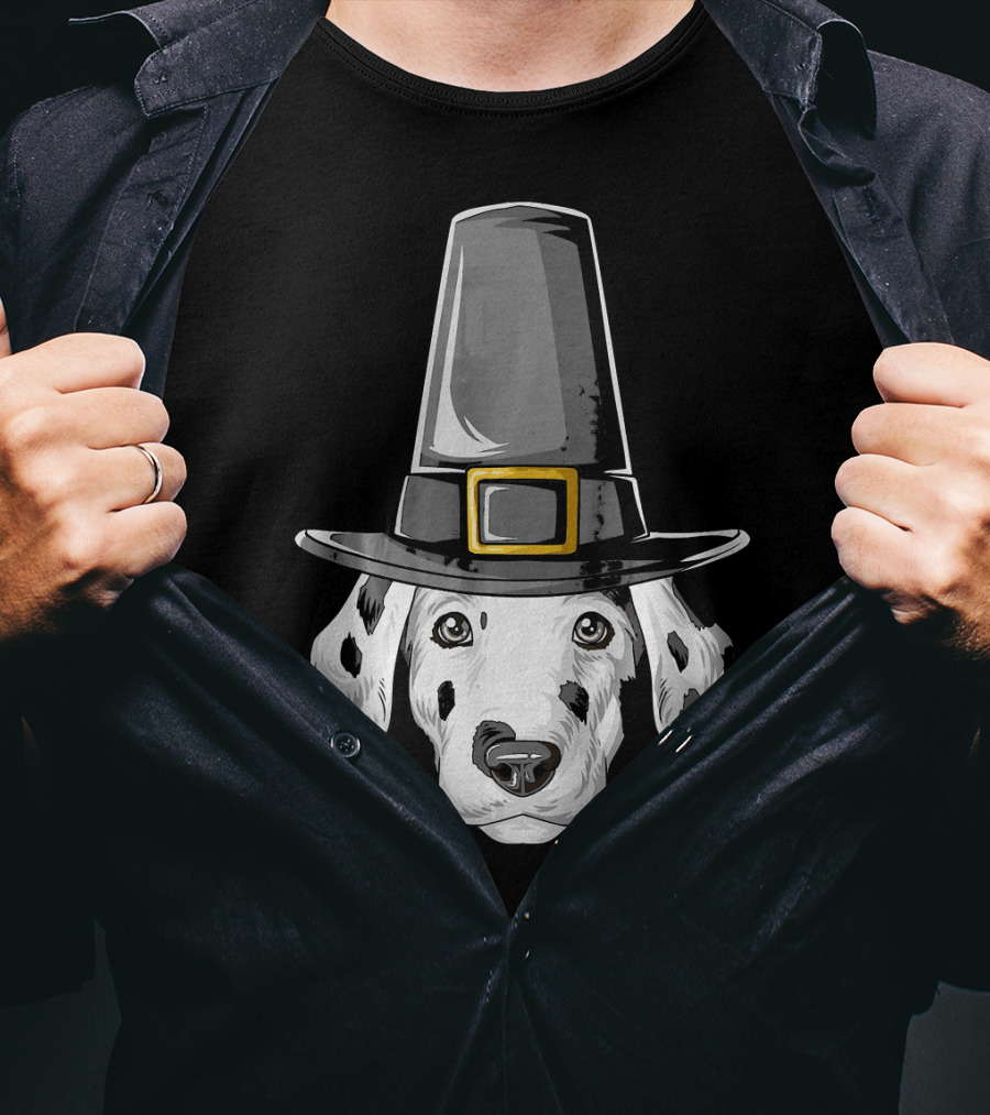 Dalmatian Dog In Pilgrim Hat Thanksgiving T-Shirt