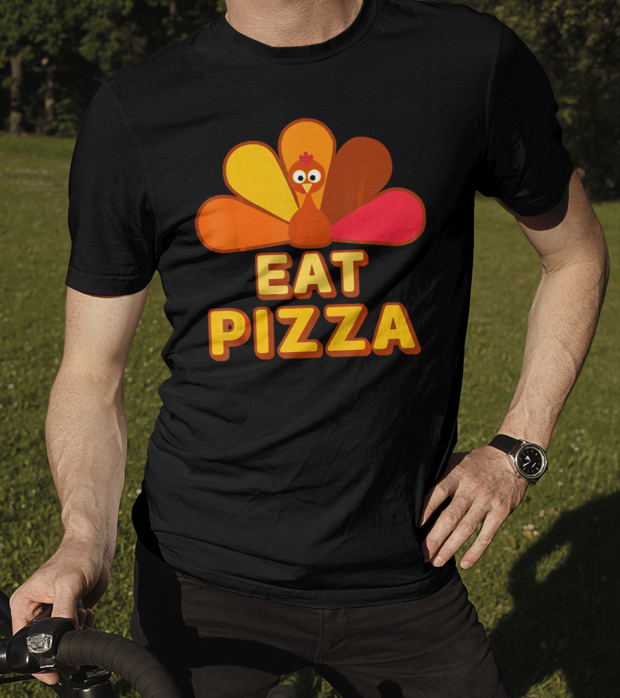 Funny Turkey Eat Pizza Thanksgiving Humor T-Shirt
