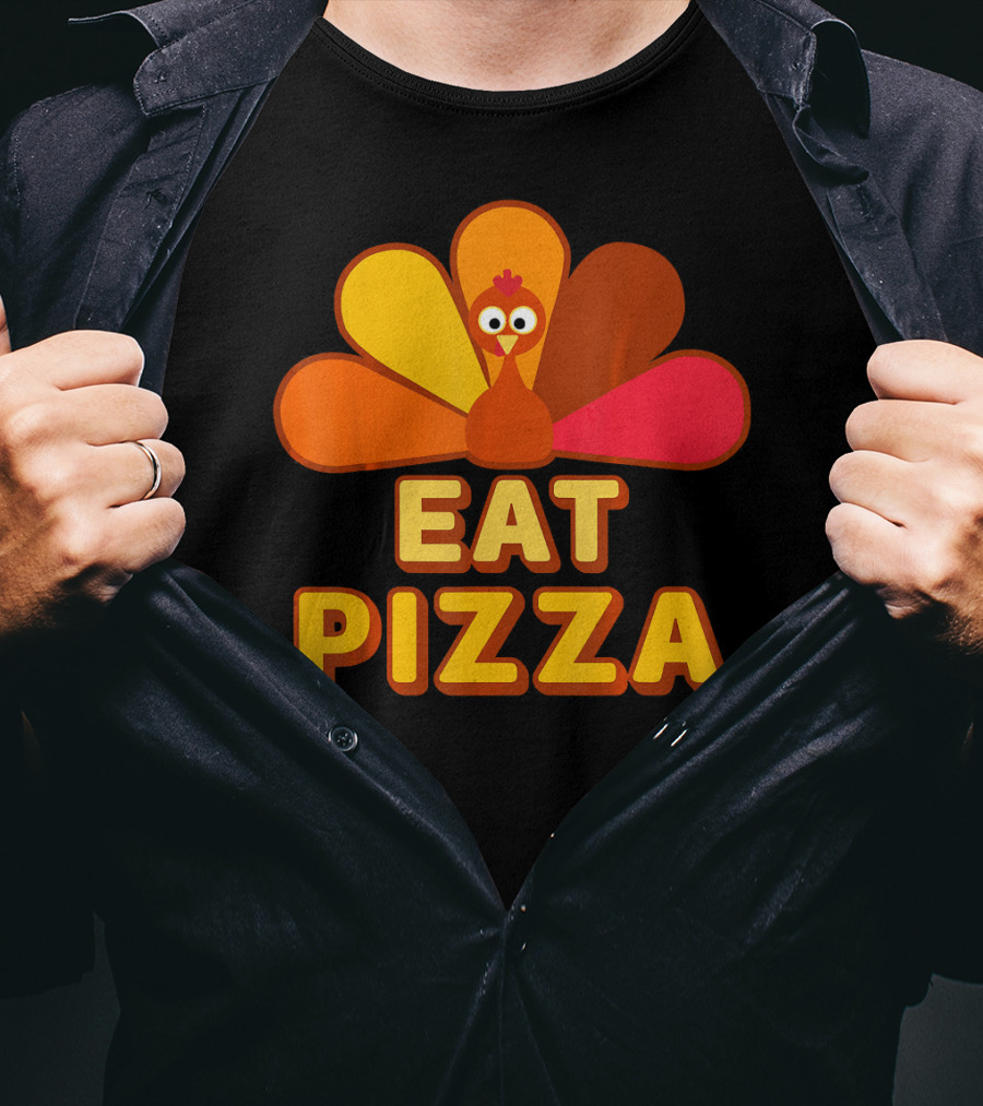 Funny Turkey Eat Pizza Thanksgiving Humor T-Shirt