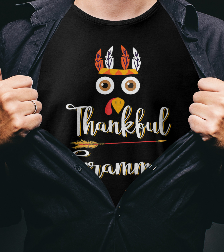 Thankful Grammy Turkey Face With Feather Headband And Arrow T-Shirt