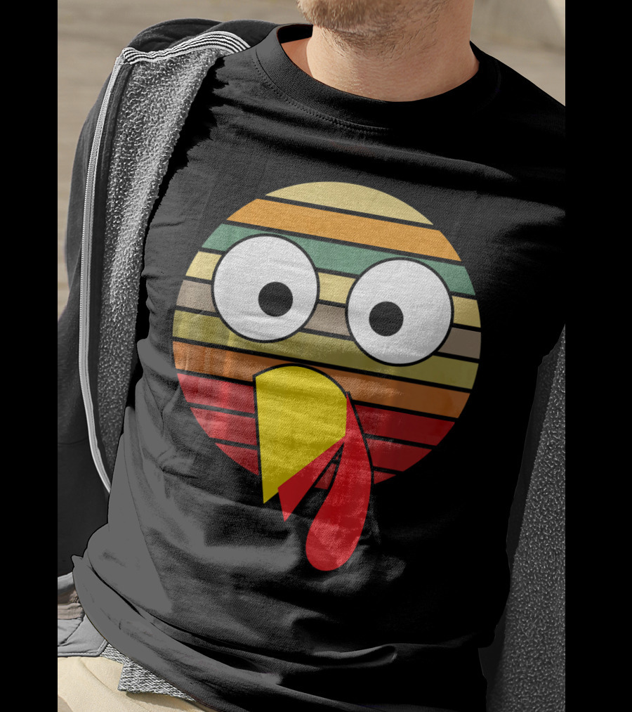 Retro Striped Turkey Face Thanksgiving Halloween Costume T-Shirt