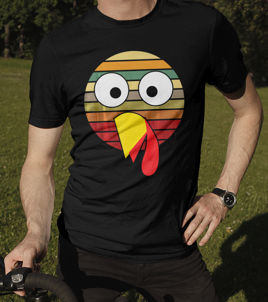 Retro Striped Turkey Face Thanksgiving Halloween Costume T-Shirt