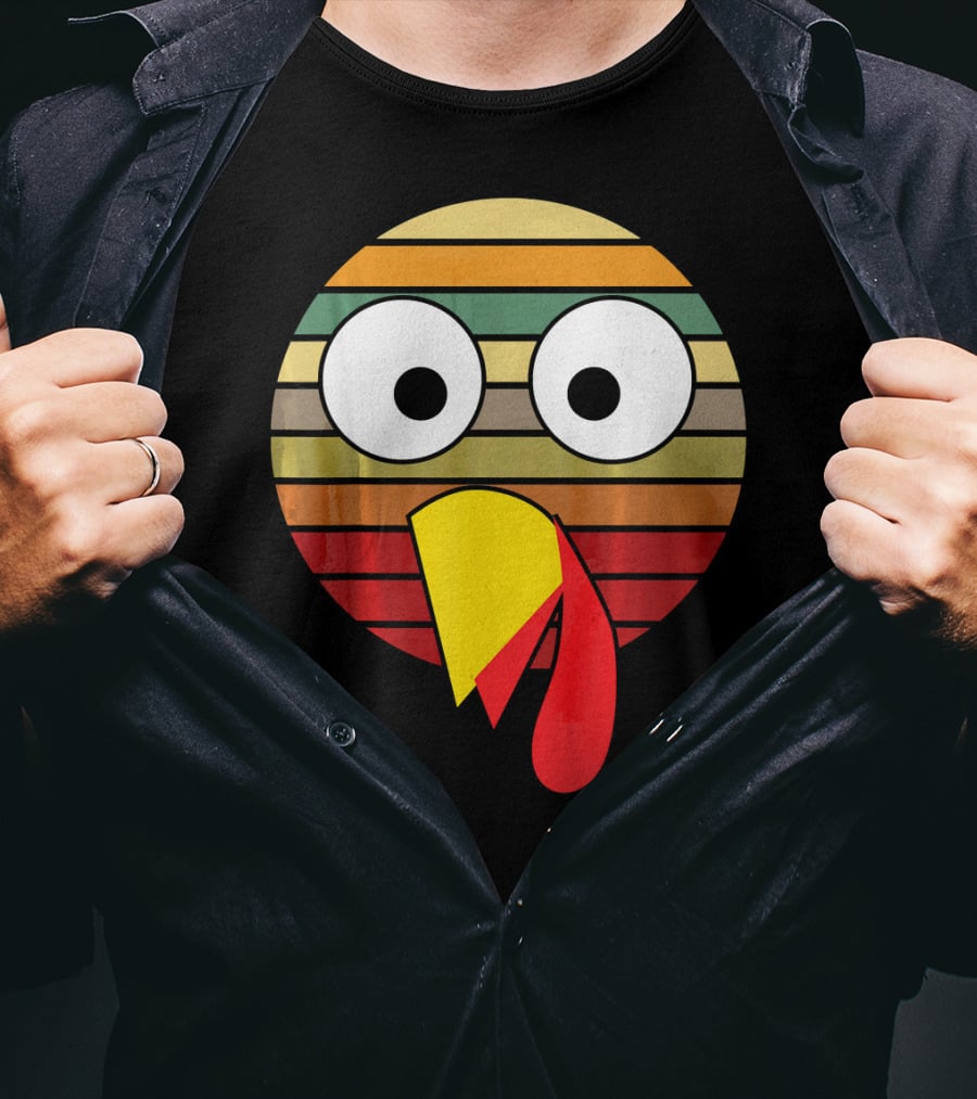 Retro Striped Turkey Face Thanksgiving Halloween Costume T-Shirt