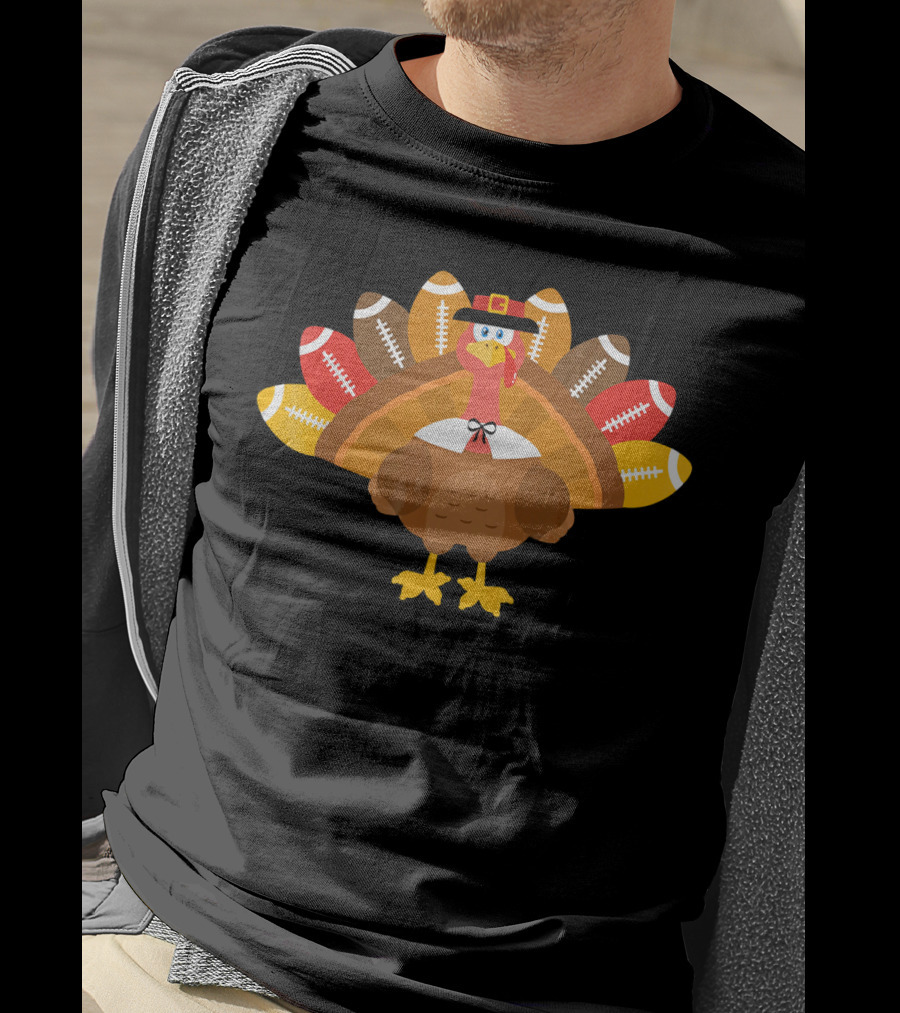 Thanksgiving Turkey Pilgrim Football Feathers T-Shirt