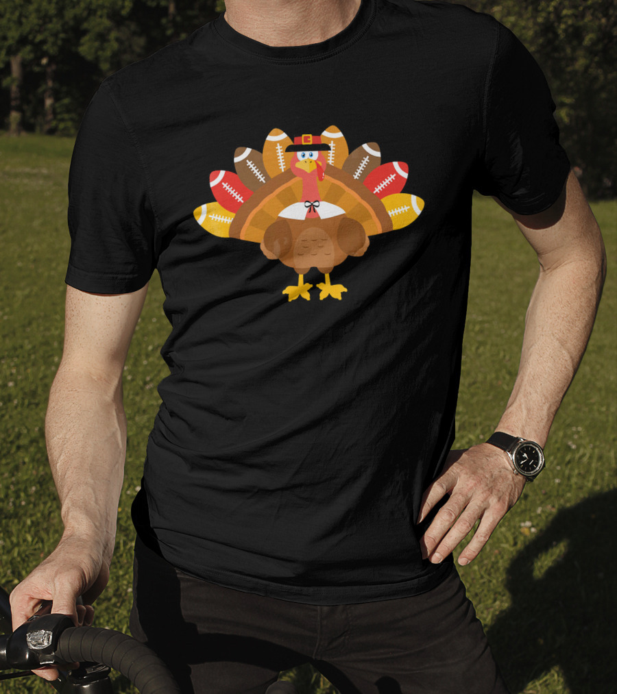 Thanksgiving Turkey Pilgrim Football Feathers T-Shirt