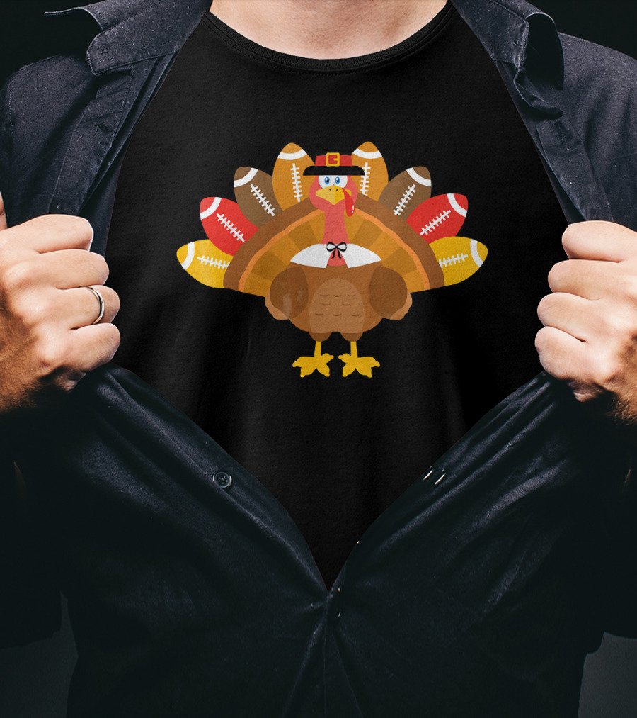 Thanksgiving Turkey Pilgrim Football Feathers T-Shirt
