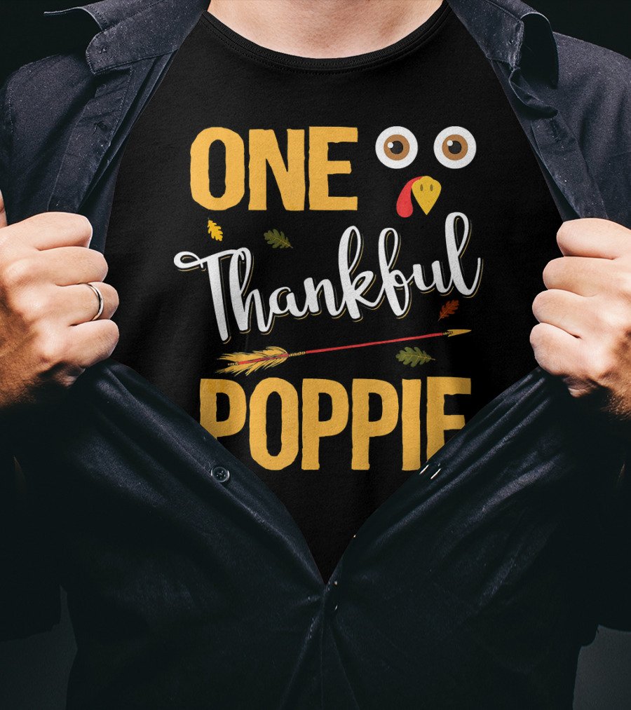One Thankful Poppie Turkey Face Thanksgiving Elements T-Shirt