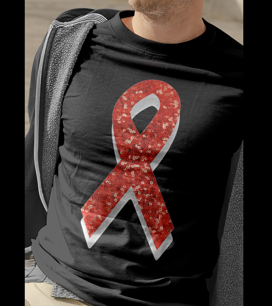 AIDS Awareness Red Ribbon Sequin T-Shirt