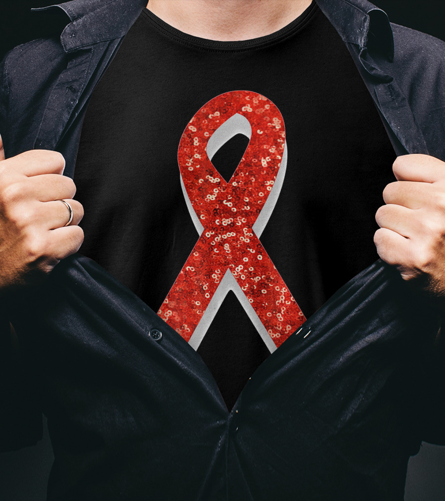 AIDS Awareness Red Ribbon Sequin T-Shirt