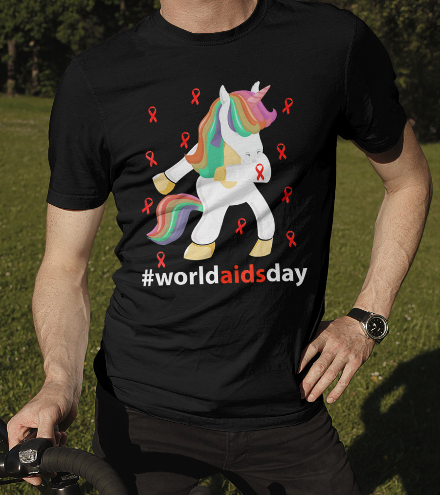 WorldAIDSDay Unicorn With Red Ribbons December 1st T-Shirt