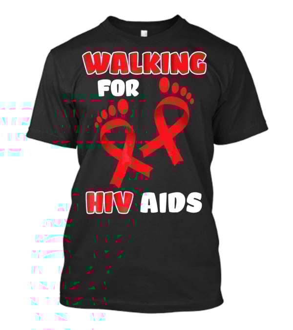 Walking For Hiv Aids Awareness With Red Ribbon Footprint T-Shirt