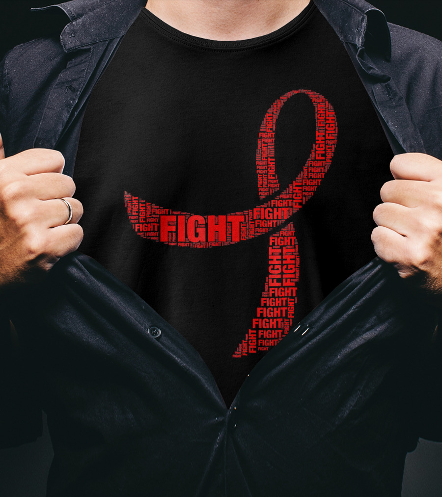 FIGHT Red Ribbon HIV AIDS Awareness T-Shirt