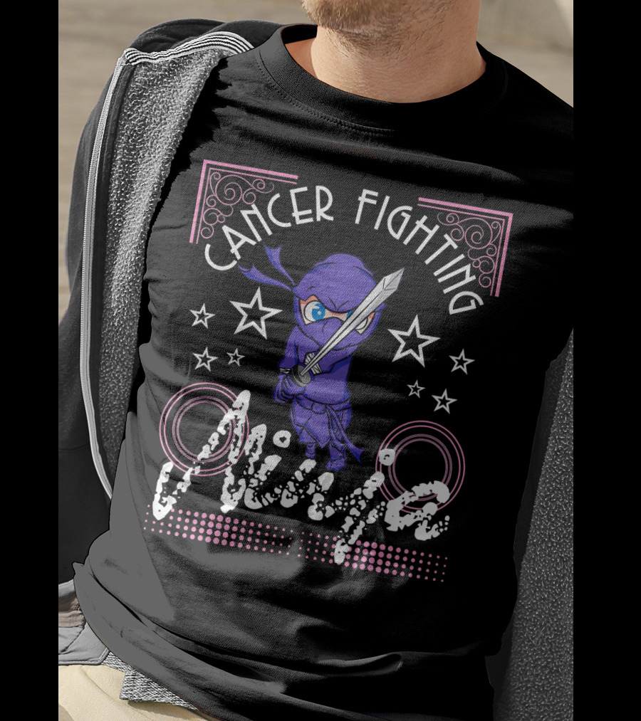 Cancer Fighting Ninja Stars Purple Warrior T-Shirt