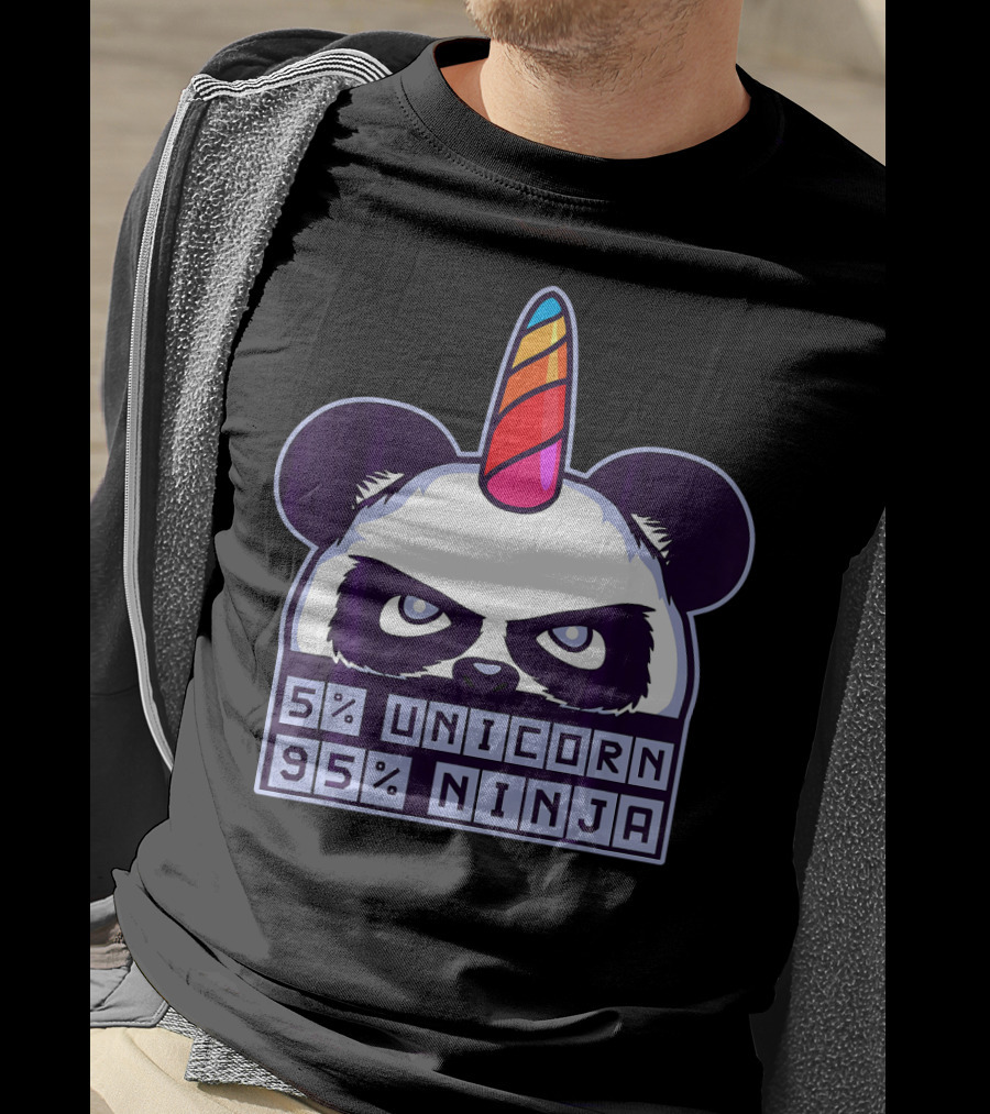 5% Unicorn 95% Ninja Panda With Unicorn Horn T-Shirt
