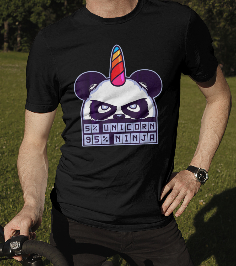 5% Unicorn 95% Ninja Panda With Unicorn Horn T-Shirt