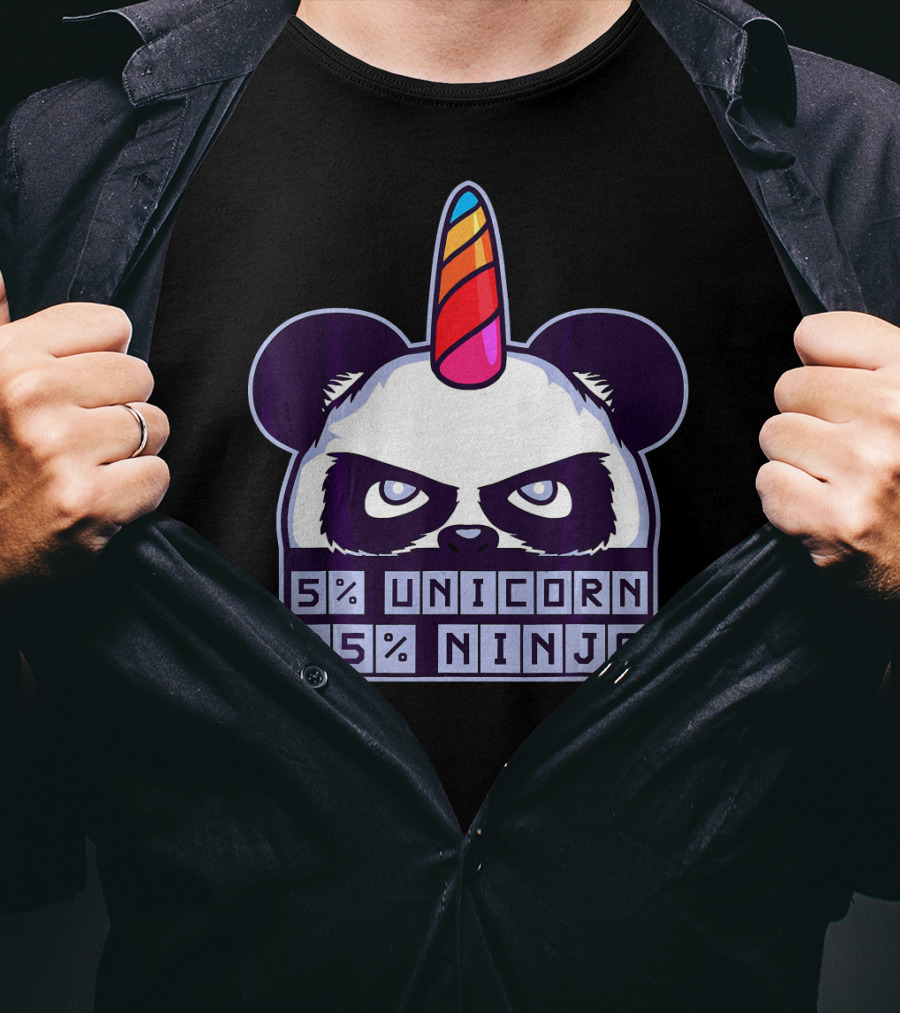5% Unicorn 95% Ninja Panda With Unicorn Horn T-Shirt