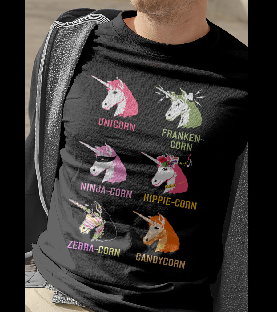 Unicorn Frankencorn Ninja-Corn Hippie-Corn Zebra-Corn Candycorn T-Shirt